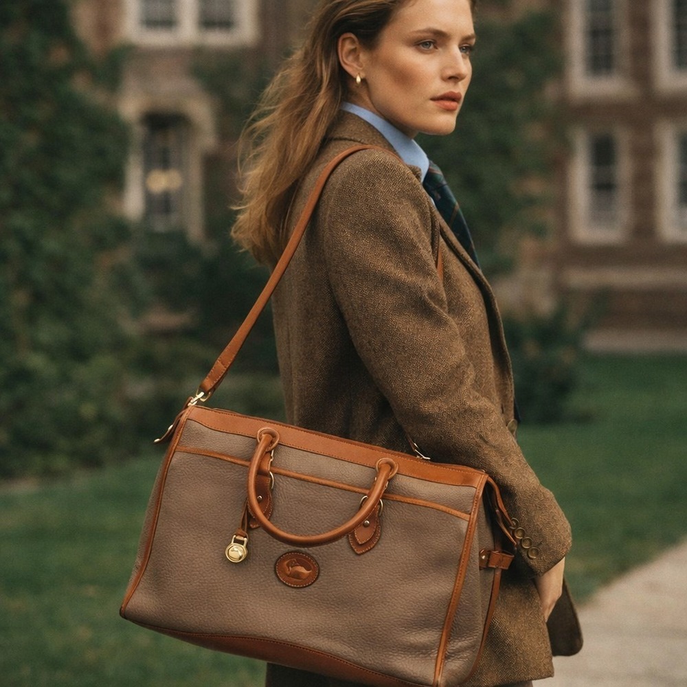Vintage Dooney & Bourke AWL Taupe Leather Briefcase Laptop Bag USA Heritage